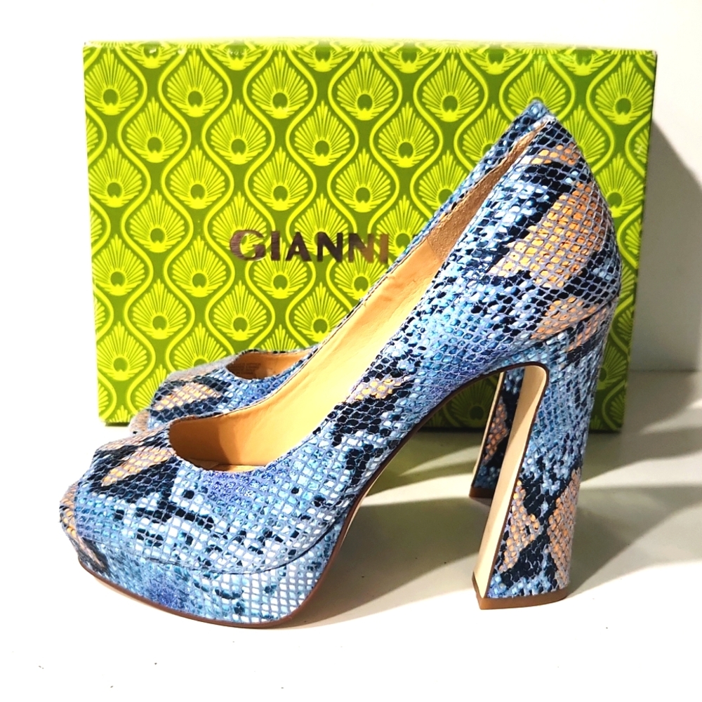 Gianni Bini Daniella Leather Snakeskin Platform Open Toe High Heel Size 8 EUC!! - Picture 7 of 16